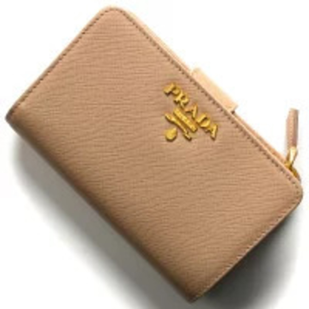 Prada Bi fold Wallet Saffiano Leather Metal Cipria Pink Beige QWA